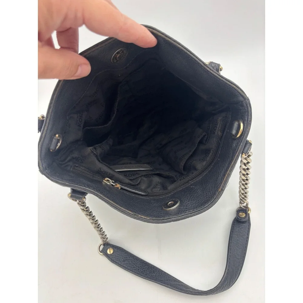 MICHAEL KORS Black Leather Bag Handbag Pebbled Leather Chain Shoulder Medium